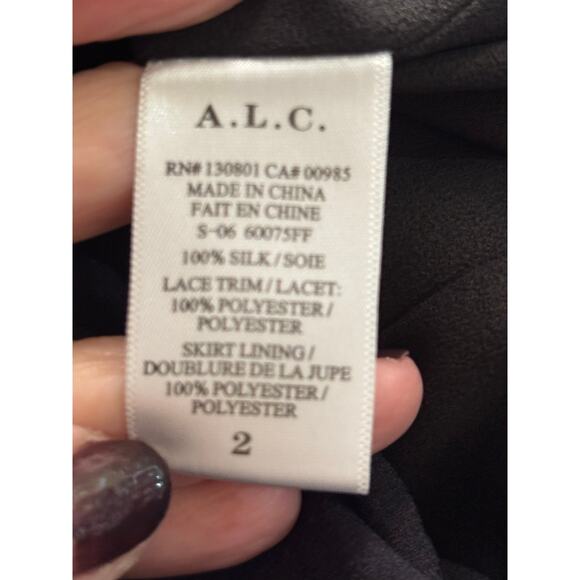 ALC navy silk dress, elegant, refined, classic, feminine, romantic, evening - Picture 7 of 7